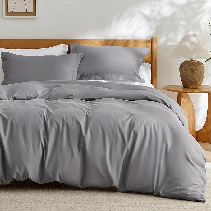 Duvet Cover Queen Size - Soft Double Brushed Bedding Set for Kids & Adults, Zipper Closure, 3 Pieces, Includes 1 Duvet Cover (90"x90") & 2 Pillow Shams, NO Comforter, Grey