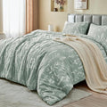 Duvet Cover Queen Size, Reversible Floral Green Duvet Cover Set with Zipper Closure, 3 Pieces Botanical Patterns Soft Microfiber Bedding Set with 4 Ties (90"x90", 2 Pillow Cases)